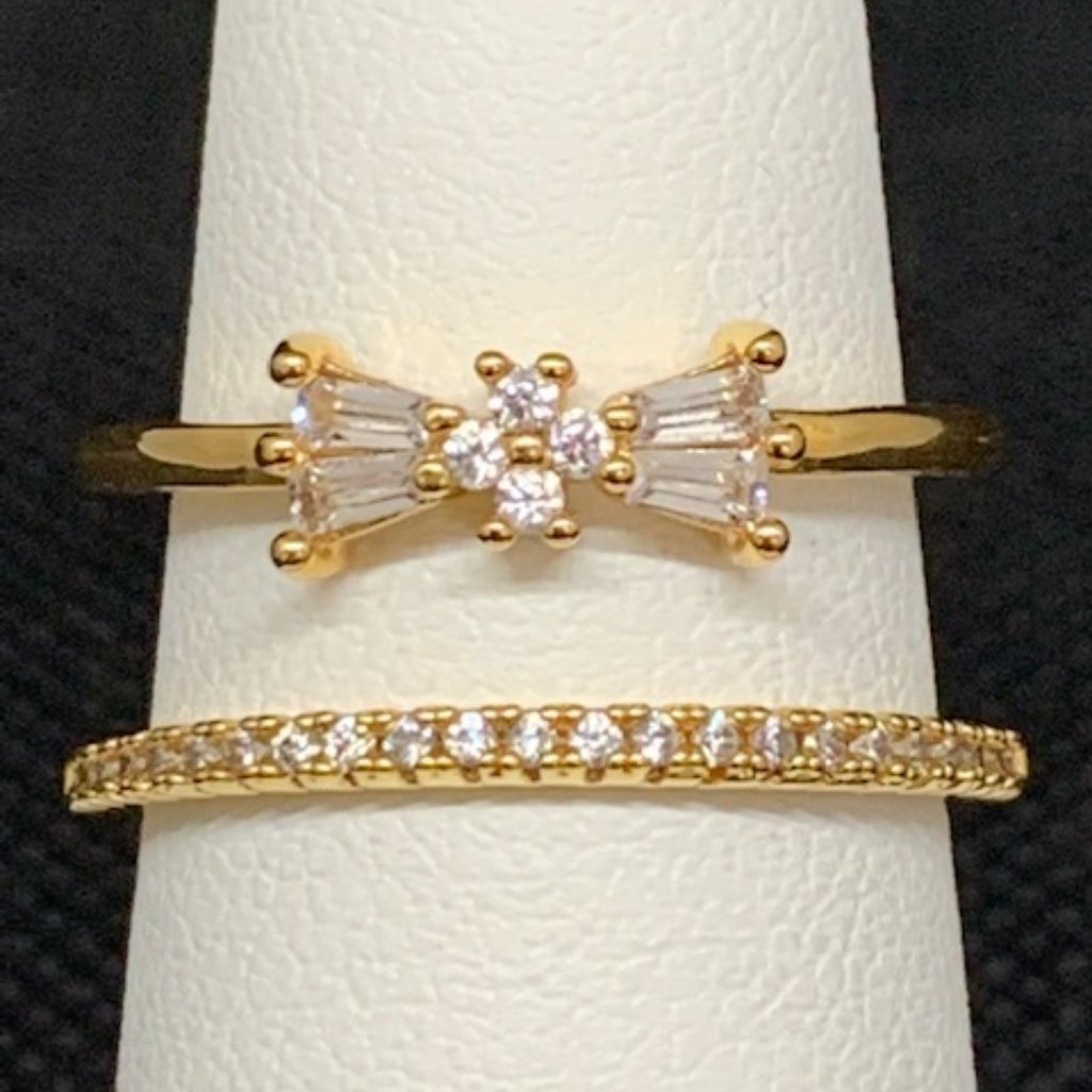 Rs Covenant #6132 Sparkling Bow Cubic Zirconia Gold Plated Double Ring Size 7